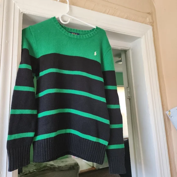 Polo men's sweater green and blue stripes. - Picture 2 of 8